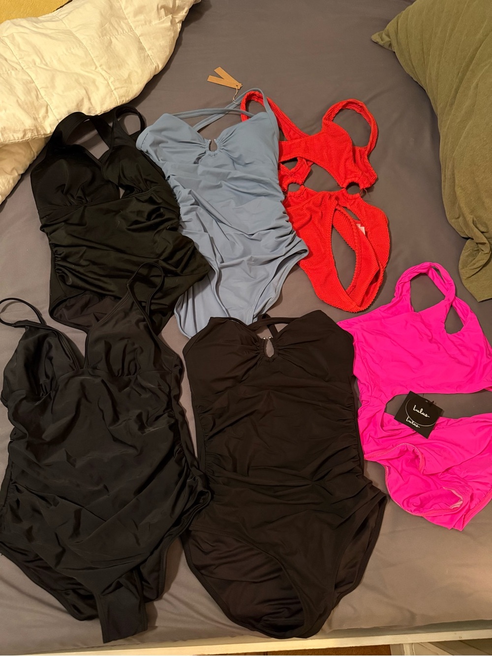 Mixed Swimsuit Lot - Black, Light Blue, Red, Hot Pink
